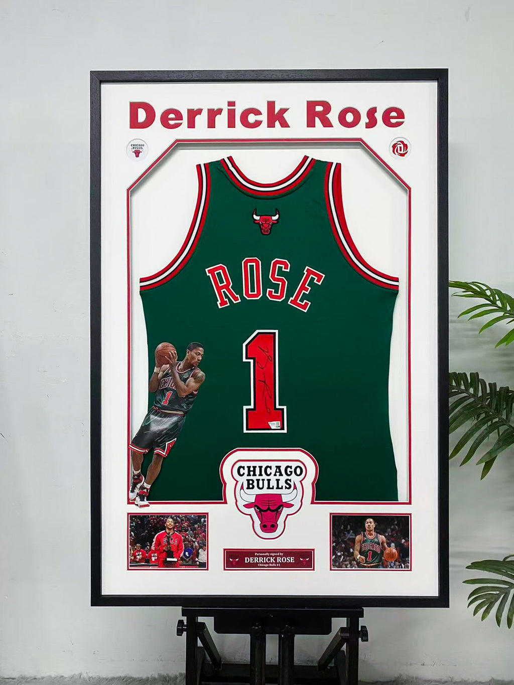Derrick Rose Chicago Bulls 1 Signed Green Jersey Display Frame