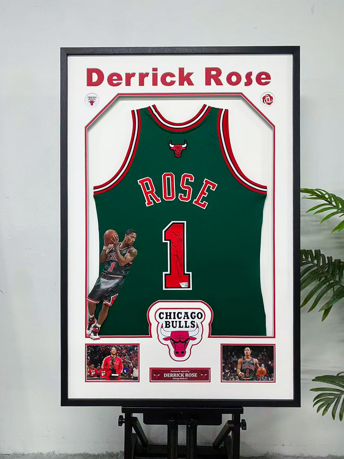 Derrick Rose Chicago Bulls 1 Signed Green Jersey Display Frame