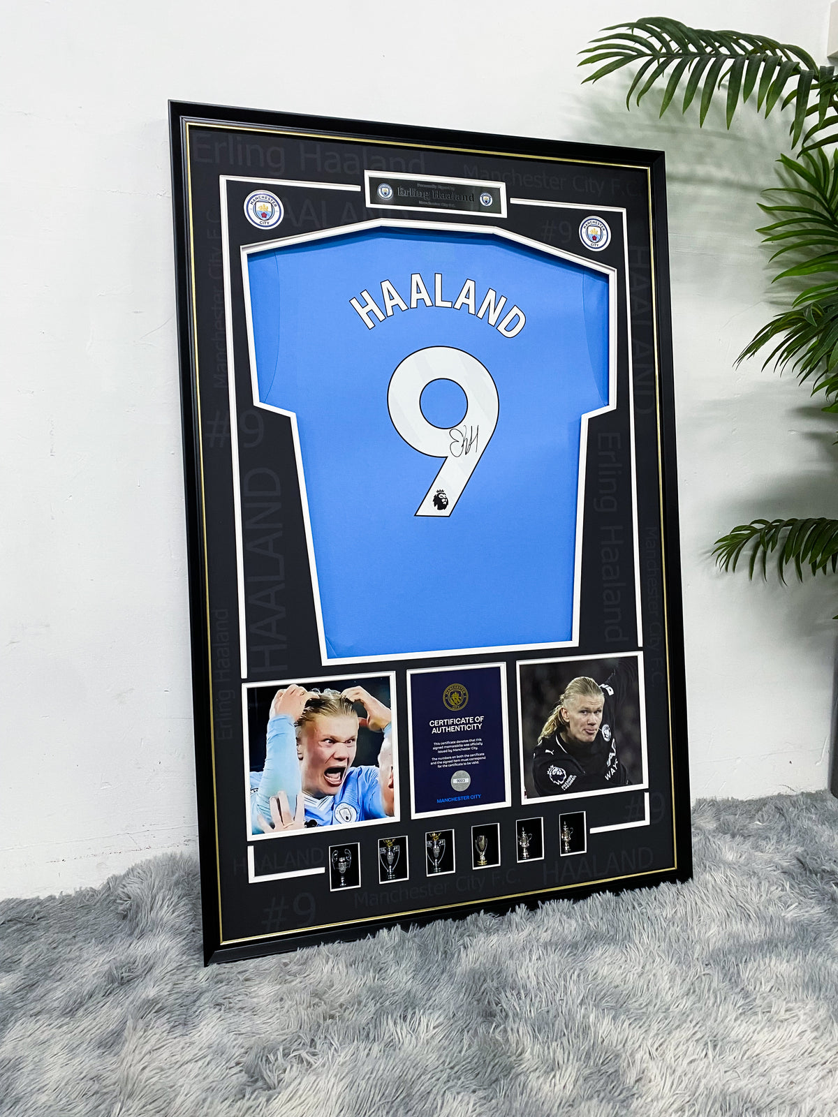 Erling Haaland Manchester City Autographed Jersey Framing