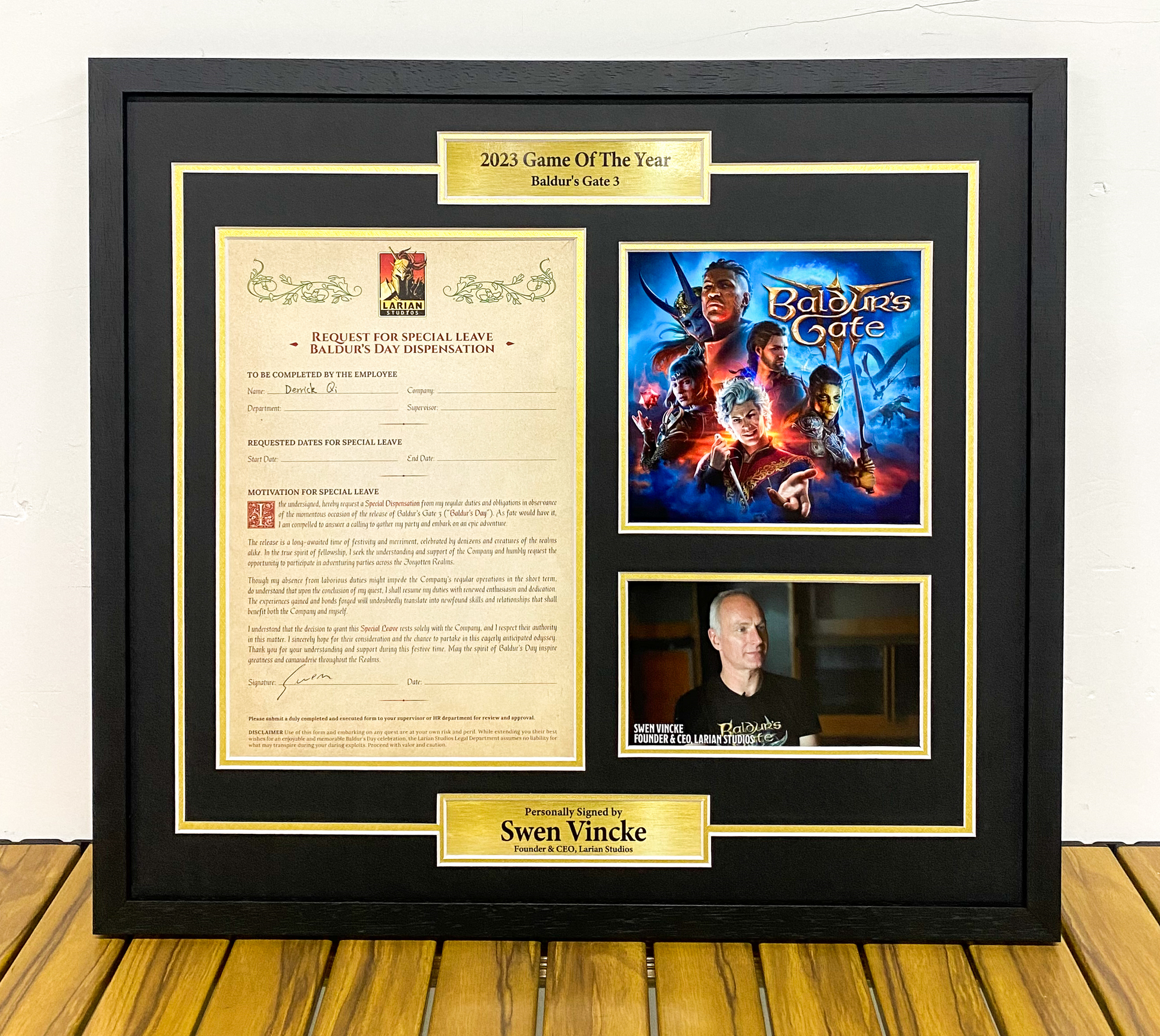 Swen Vincke Custom Framed Sentimental Item