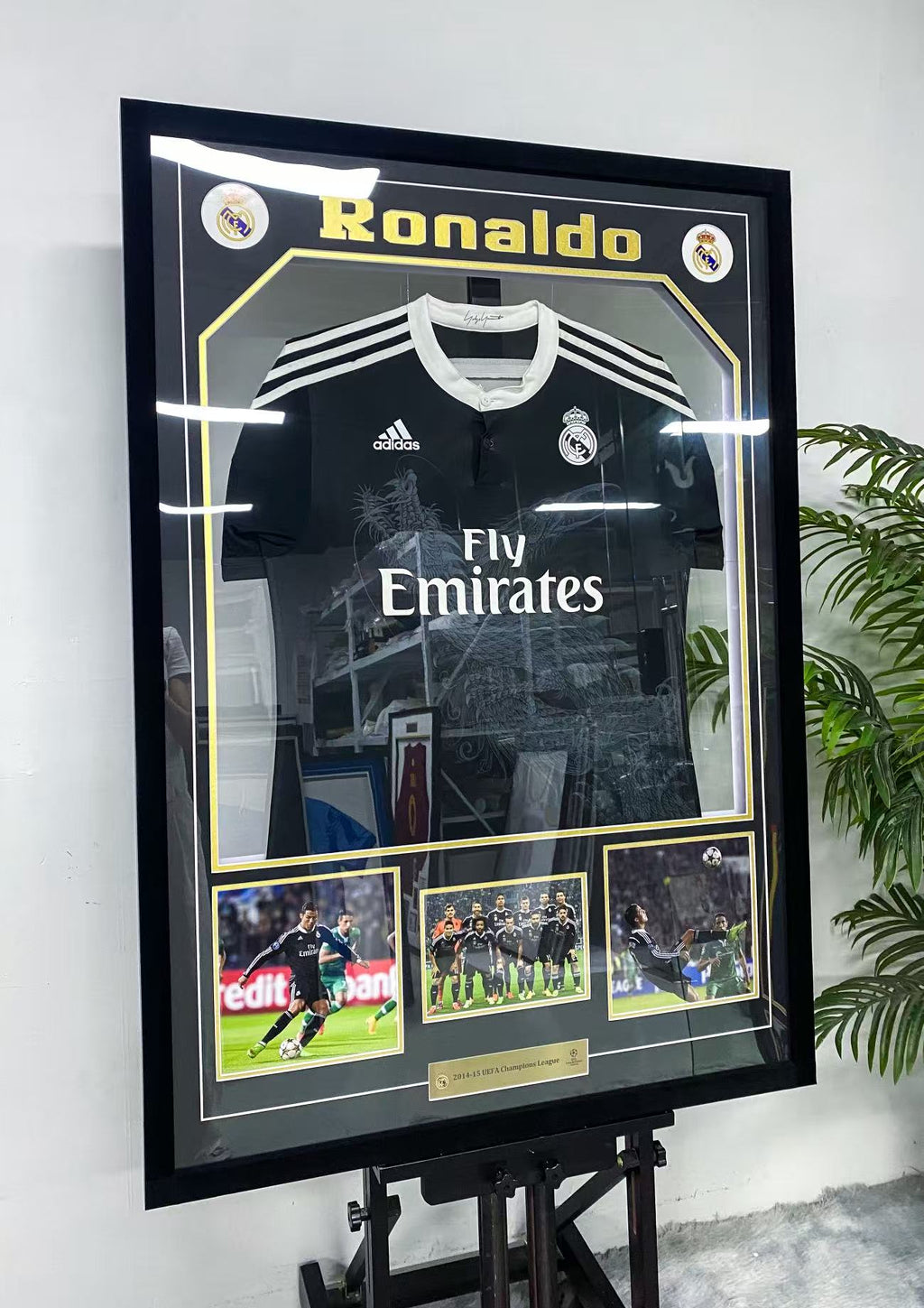 Cristiano Ronaldo Real Madrid 2014-15 Champions League Away Signed Black Jersey Framed Display
