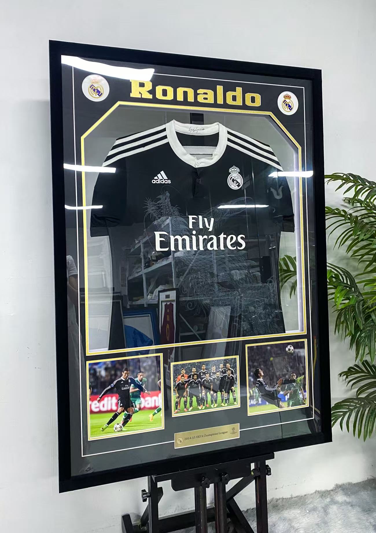 Cristiano Ronaldo Real Madrid 2014-15 Champions League Away Signed Black Jersey Framed Display