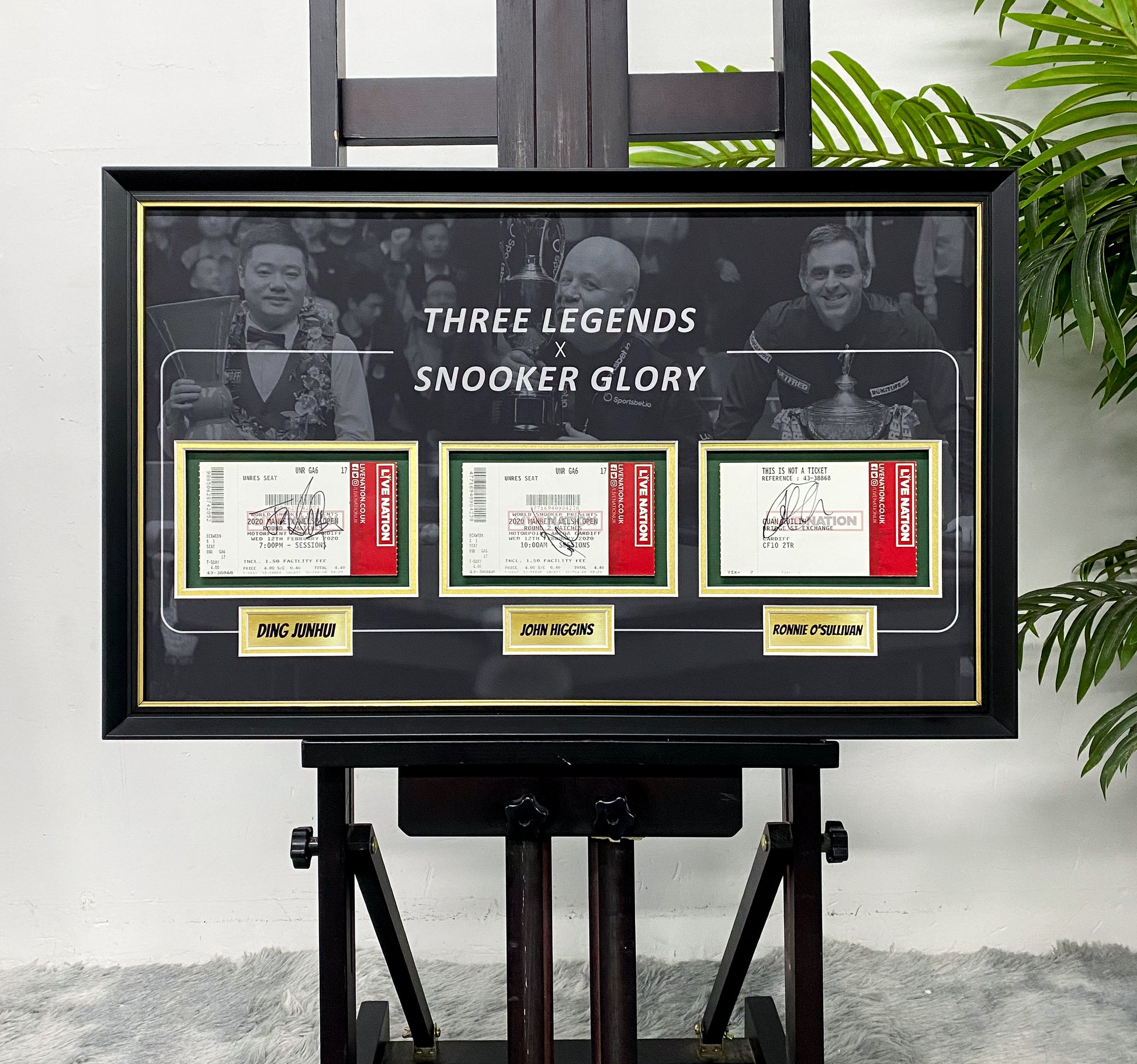 Ding Junhui John Higgins Ronnie O'Sullivan Triple Signed Snooker Ticket Framed Display