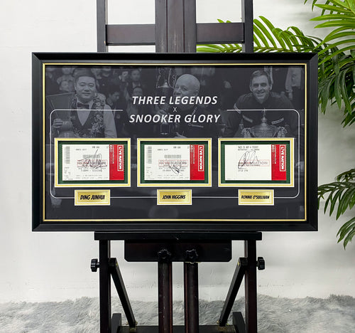 Ding Junhui John Higgins Ronnie O'Sullivan Triple Signed Snooker Ticket Framed Display