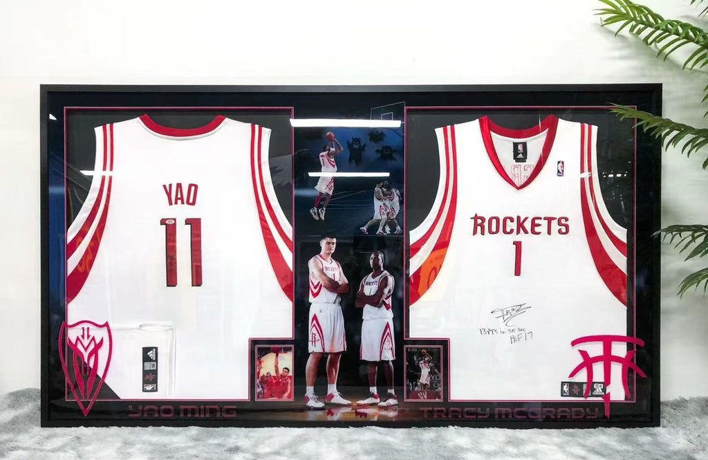 Tracy McGrady & Yao Ming Houston Rockets Autographed Custom Framed Jersey