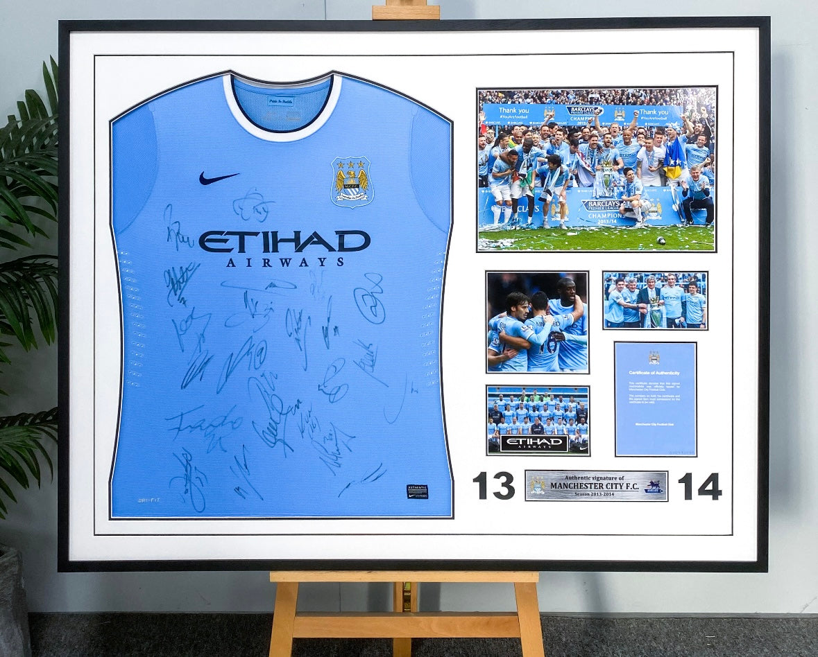 Manchester City FC Autographed Custom Framed Jersey