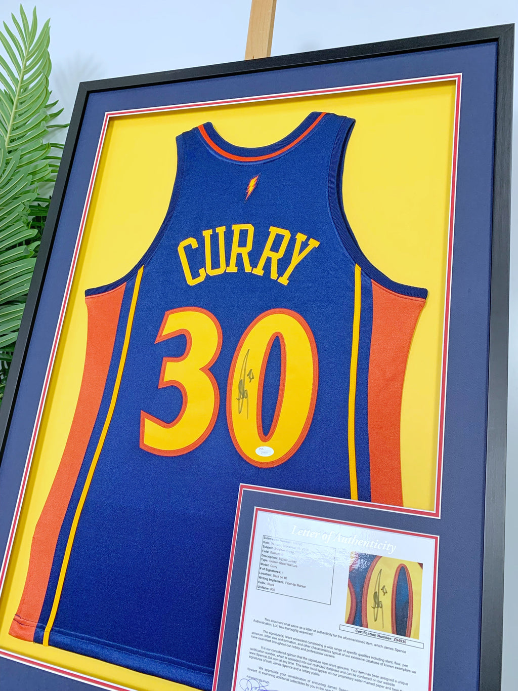 Golden State Warriors Stephen Curry Autographed Jersey with Personalized Custom Design Framed SC00003