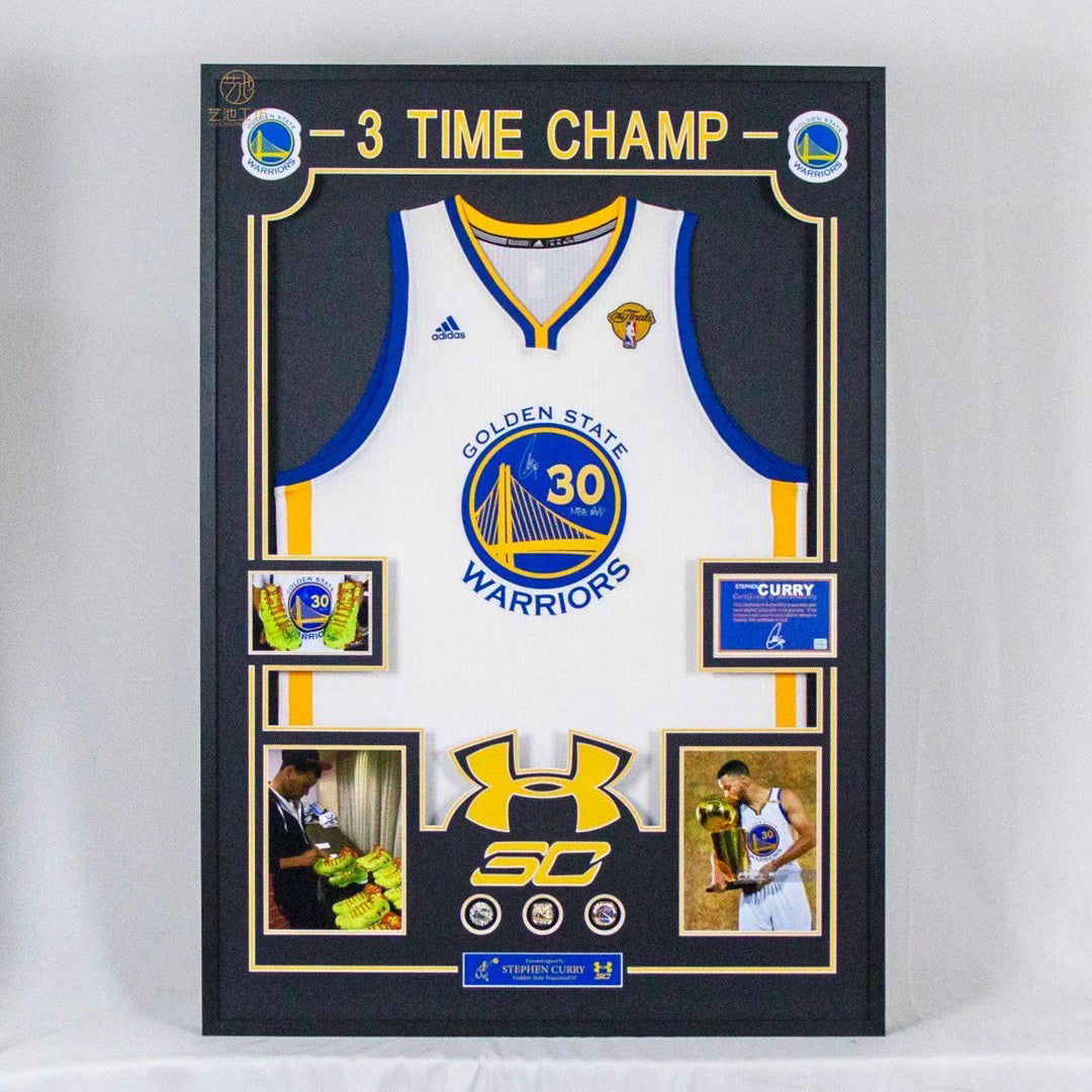 Golden State Warriors Stephen Curry Autographed Jersey with Personalized Custom Design Framed 00005