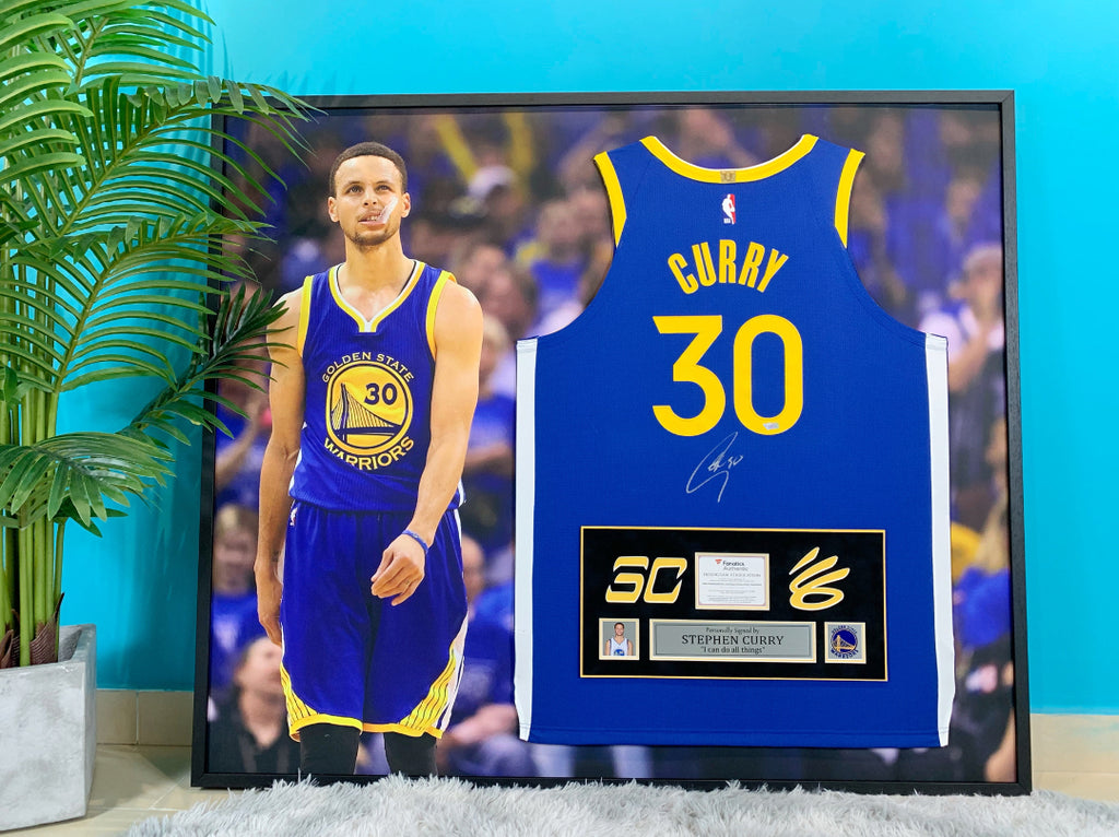 Golden State Warriors Stephen Curry  Autographed Jersey with Personalized Custom Design Framed  00008