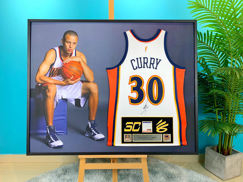 Golden State Warriors Stephen Curry  Autographed Jersey with Personalized Custom Design Framed  00008