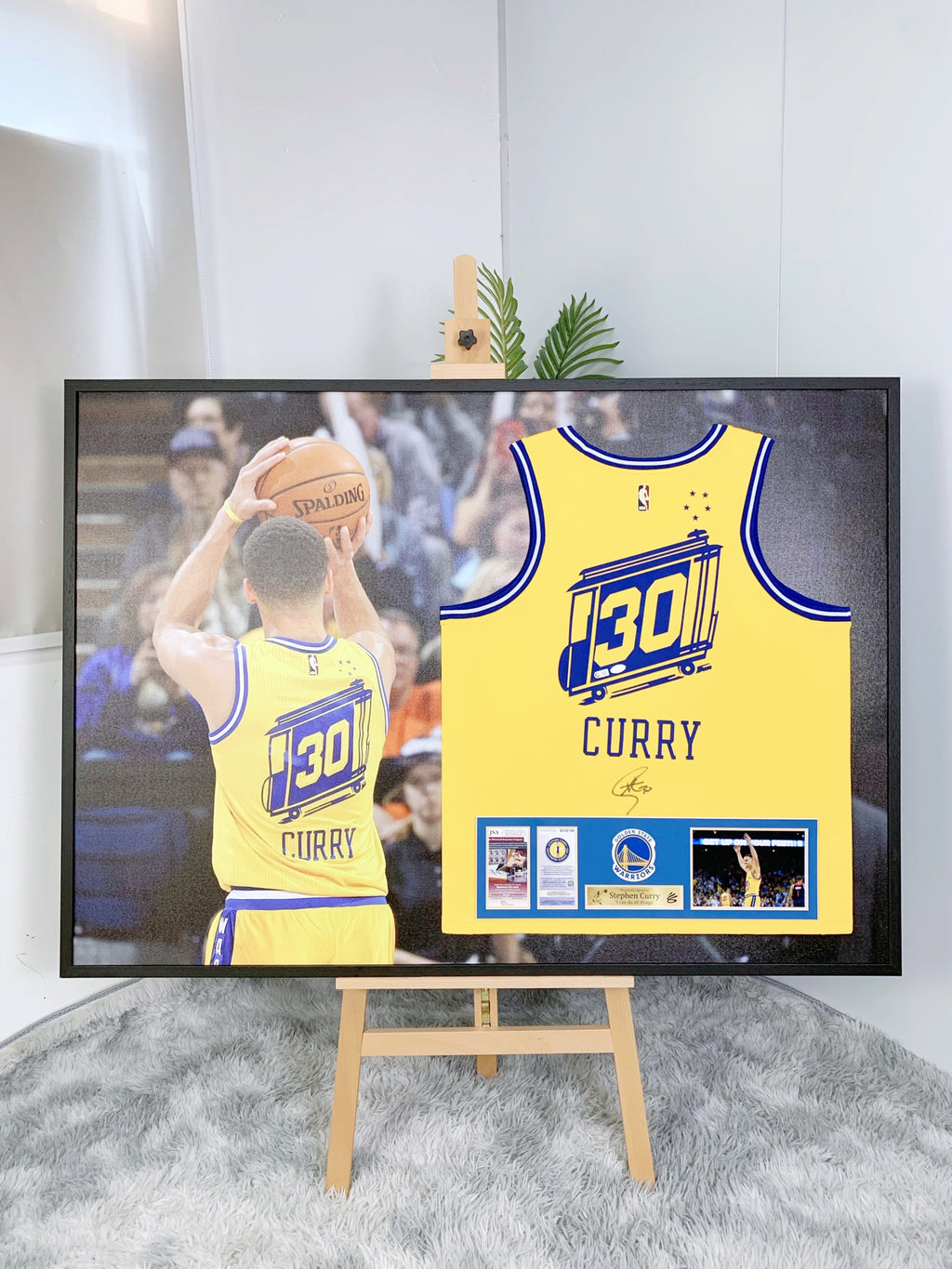 Golden State Warriors Stephen Curry Autographed Jersey with Personalized Custom Design Framed 000010
