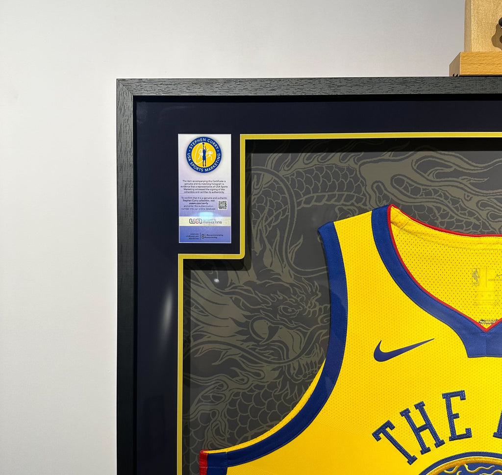 Golden State Warriors Stephen Curry Autographed Jersey with Personalized Custom Design Framed 000011