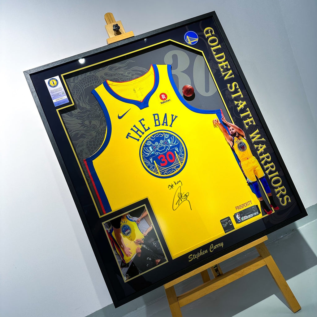 Golden State Warriors Stephen Curry Autographed Jersey with Personalized Custom Design Framed 000011