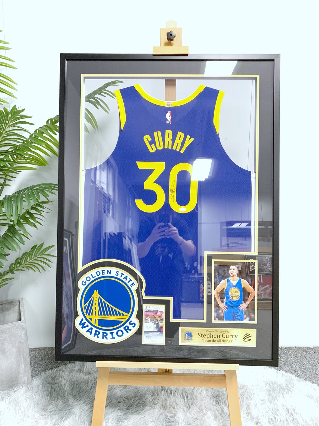 Golden State Warriors Stephen Curry Autographed Jersey with Personalized Custom Design Framed 000013