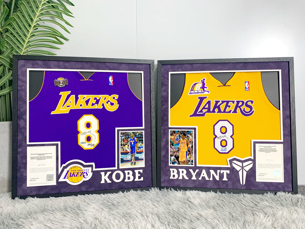 Los Angeles Lakers Kobe Bryant Autographed Jersey with Personalized Custom Design Framed 000032
