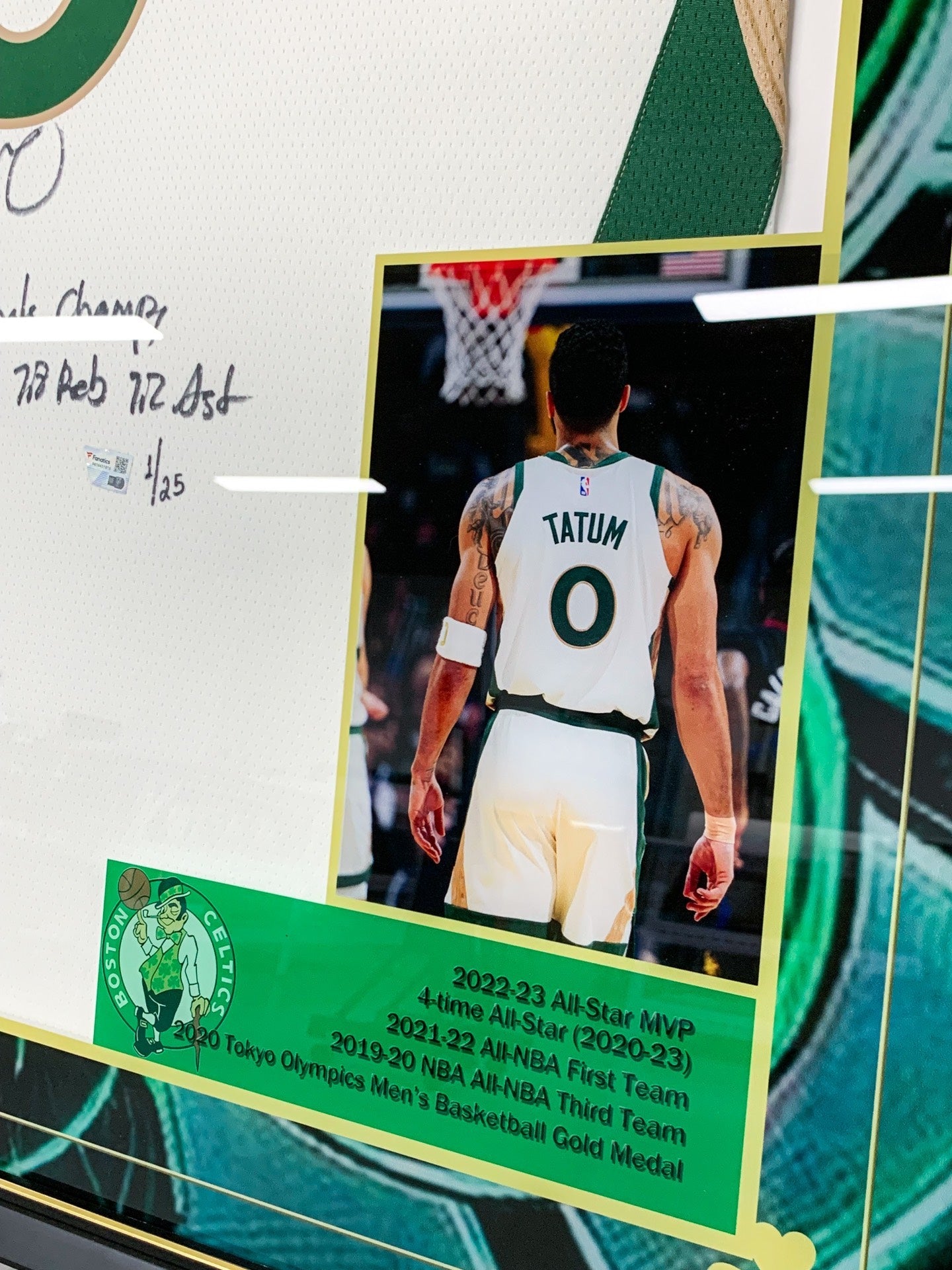 Boston Celtics Tatum Autographed Jersey with Personalized Custom Design Framed 00001