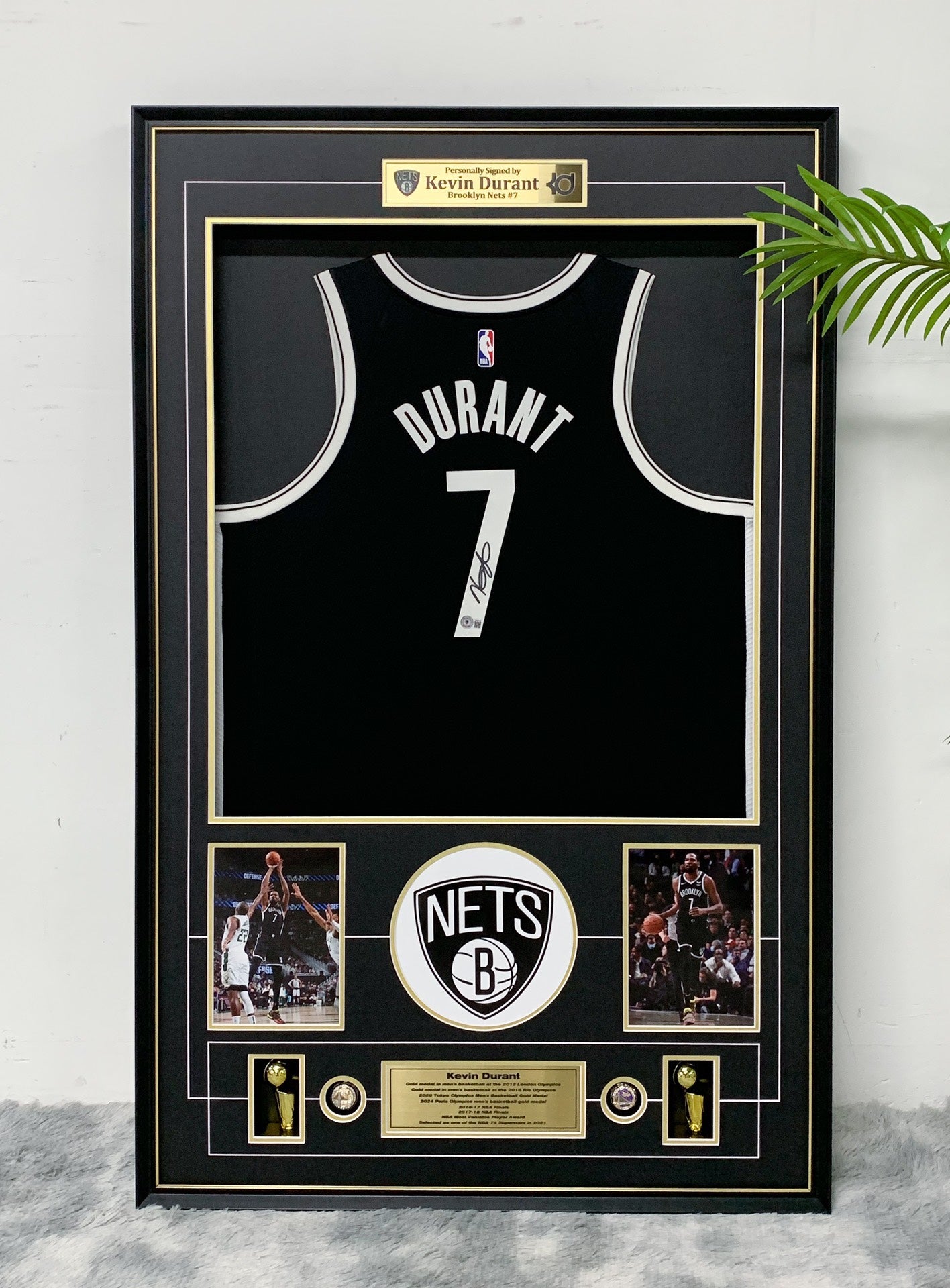 Brooklyn Nets Kevin Durant Autographed Jersey with Personalized Custom Design Framed 00007
