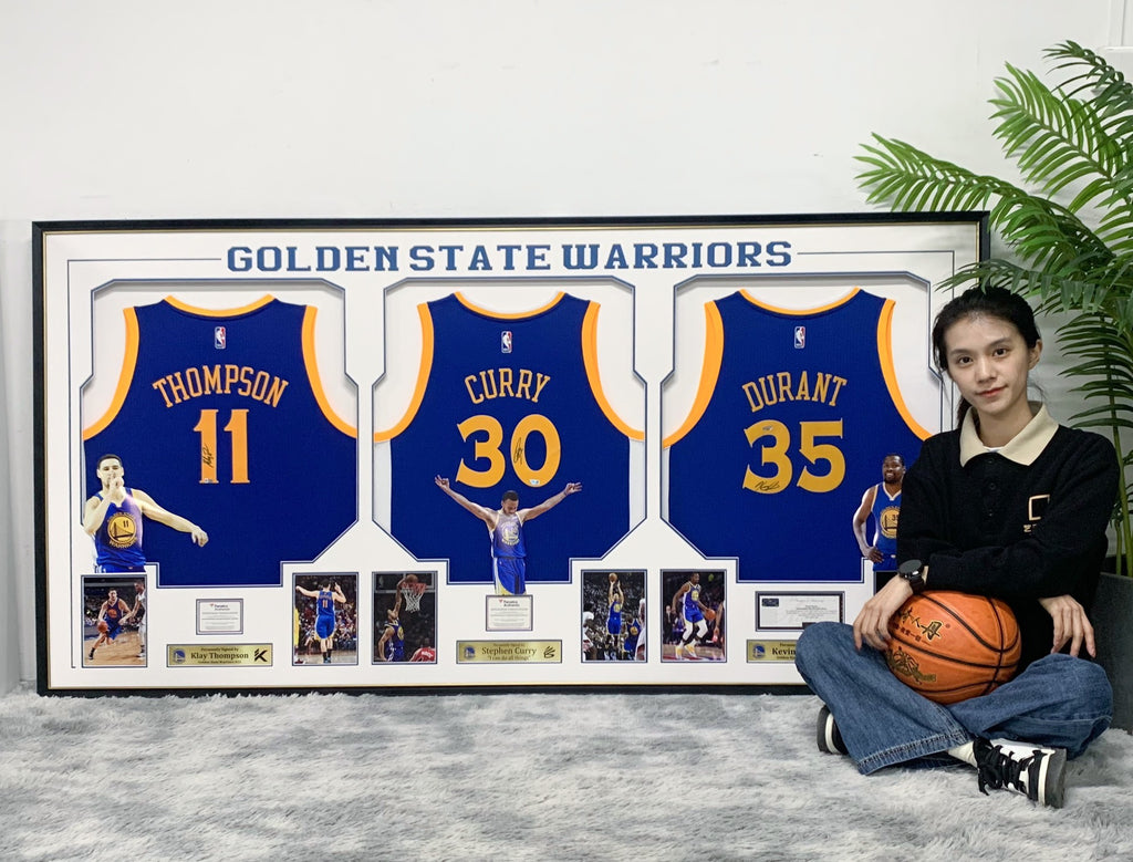 Golden State Warriors player combination  Curry  Thompson Green  Autographed Jersey with Personalized Custom Design Framed 00007