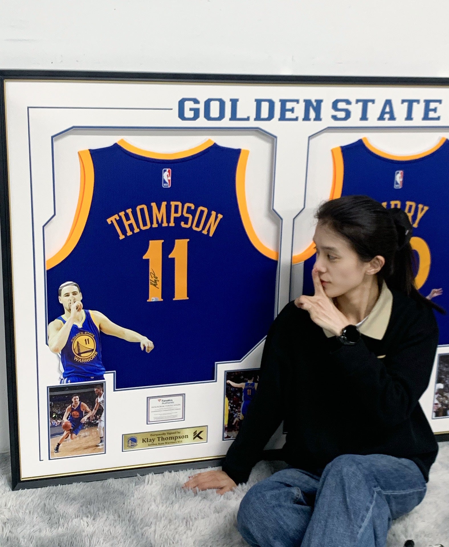 Golden State Warriors player combination  Curry  Thompson Green  Autographed Jersey with Personalized Custom Design Framed 00007