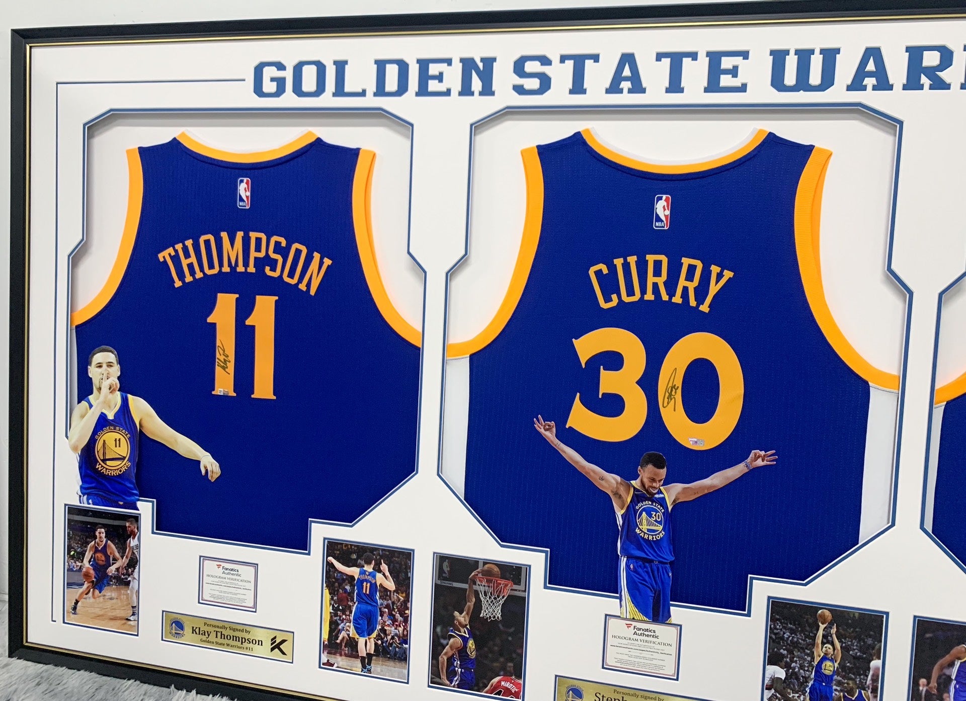 Golden State Warriors player combination  Curry  Thompson Green  Autographed Jersey with Personalized Custom Design Framed 00007