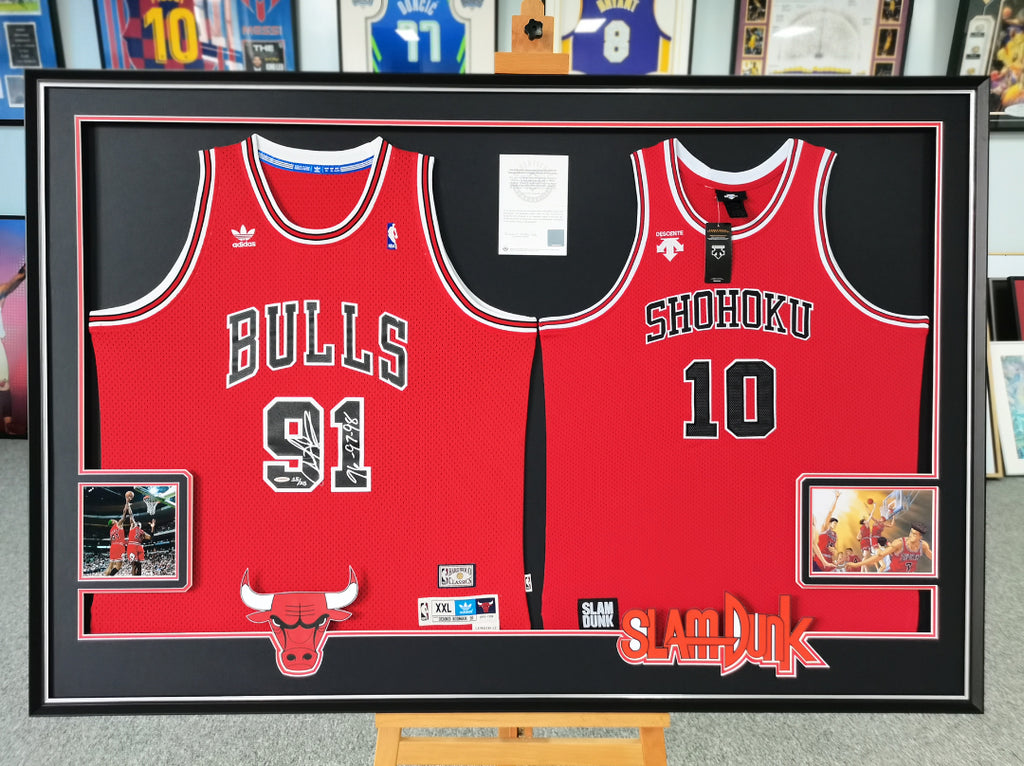 Chicago Bulls Rodman Autographed Jersey with Personalized Custom Design Framed  00008