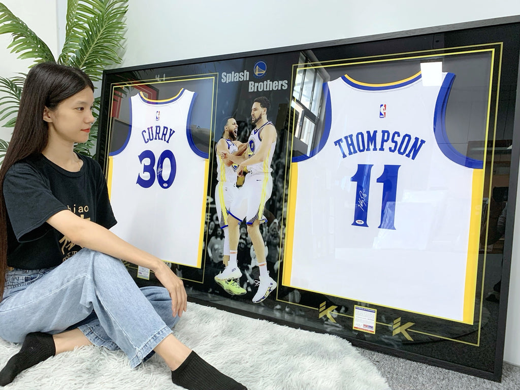 Golden State Warriors player combination Curry Thompson  Autographed Jersey with Personalized Custom Design Framed  00009