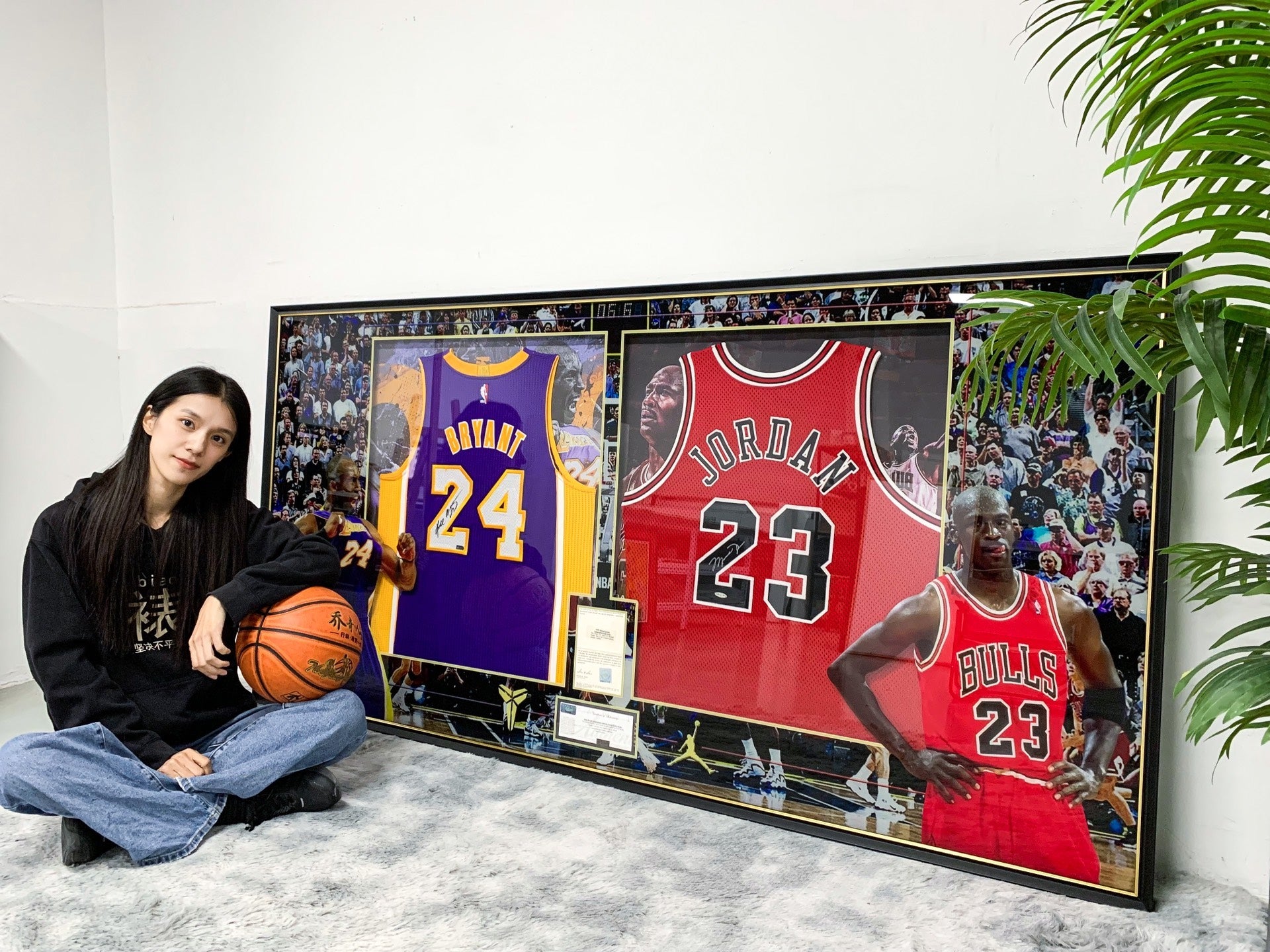 Chicago Bulls Michael Jordan Kobe Bryant  Autographed Jersey with Personalized Custom Design Framed  000010