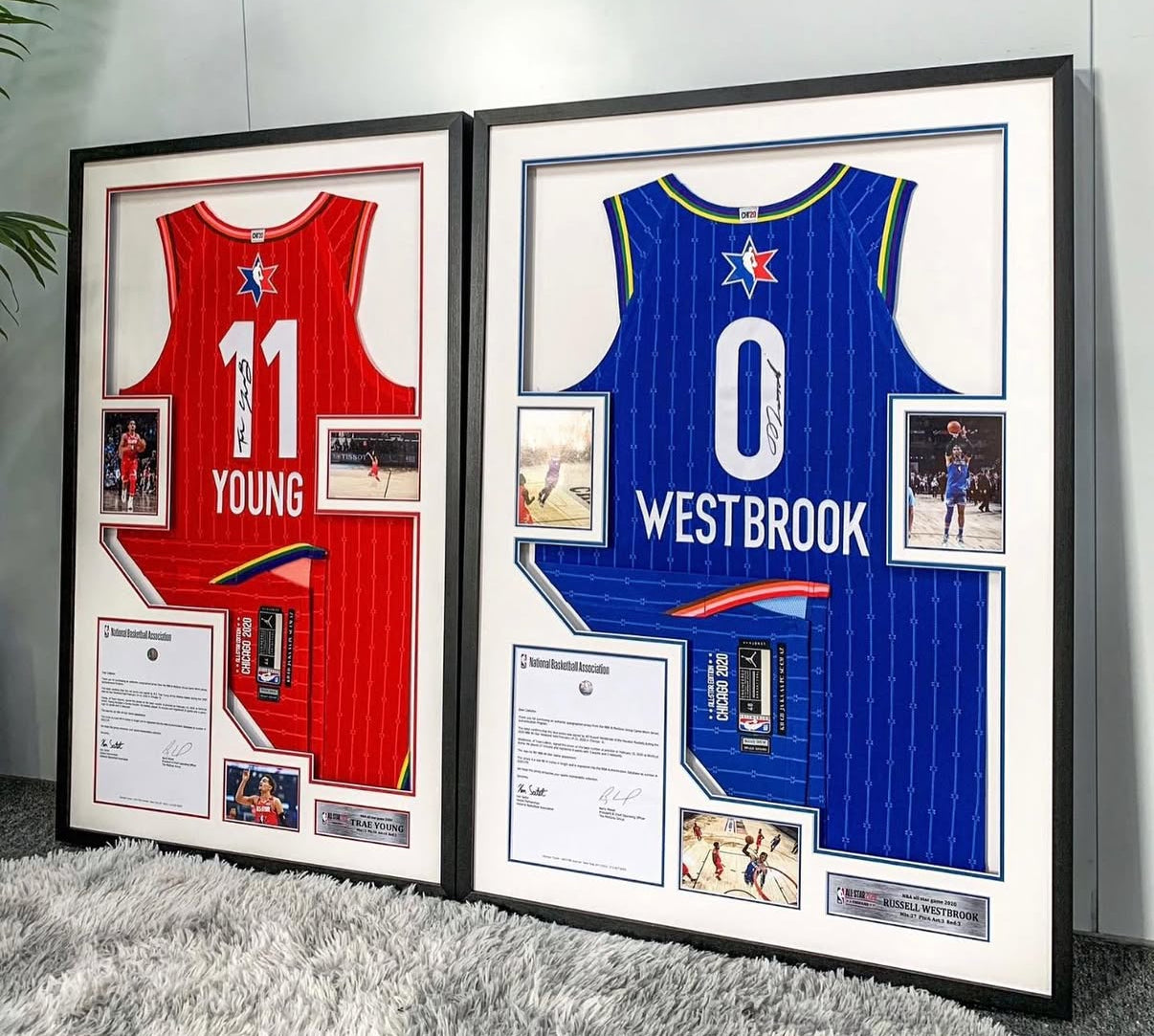 Trae Young & Russell Westbrook ALL STAR Autographed Jerseys Framed