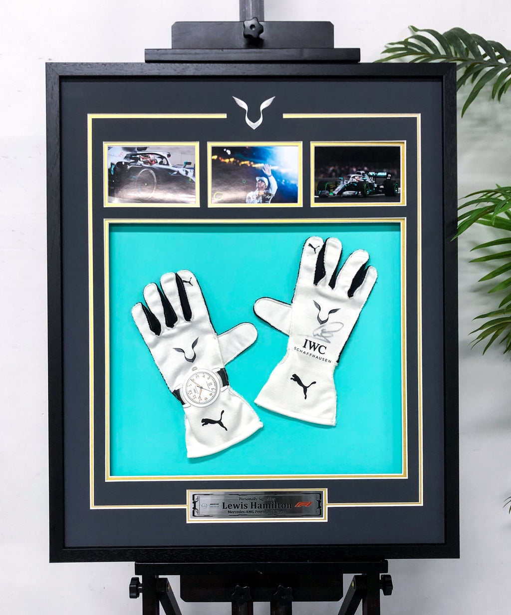 Lewis Hamilton Racing Gloves Custom Framed Memorabilia