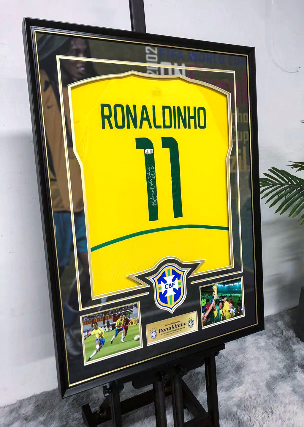 Ronaldinho Brazil National Team Custom Framed Signed Jersey