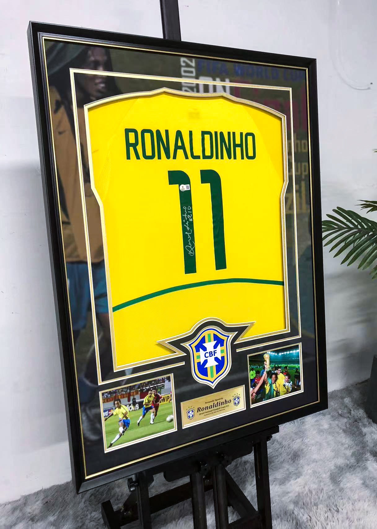 Ronaldinho Brazil National Team Custom Framed Signed Jersey
