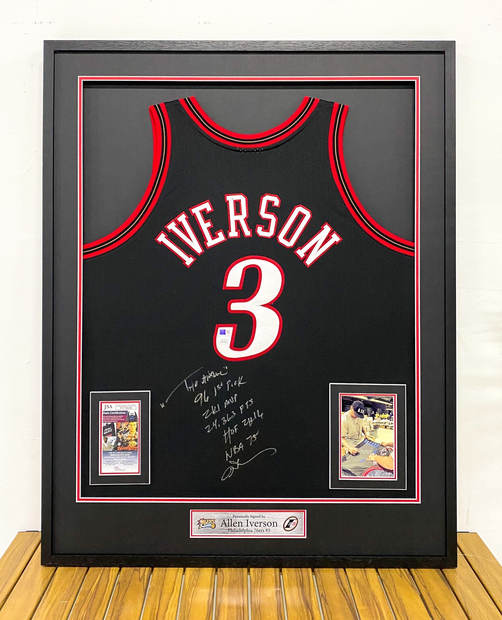 Philadelphia 76ers Allen Iverson Autographed Jersey with Standard Design Framed 00001