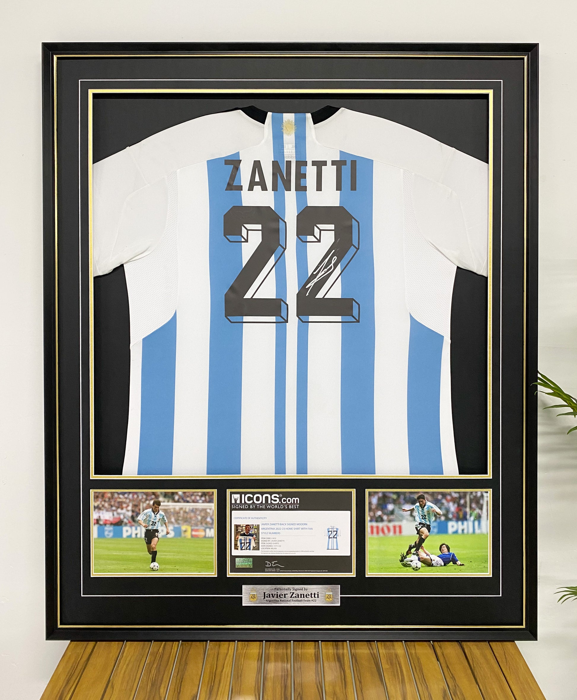 Argentina Javier Zanetti Autographed Jersey with Standard Design Framed 00004