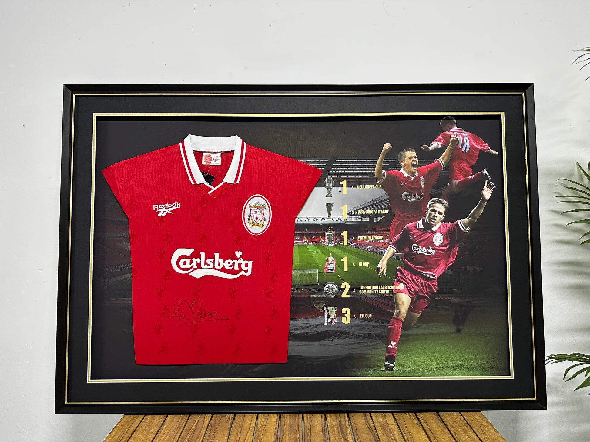 Liverpool FC Autographed Jersey with Personalized Custom Design Framed 00005