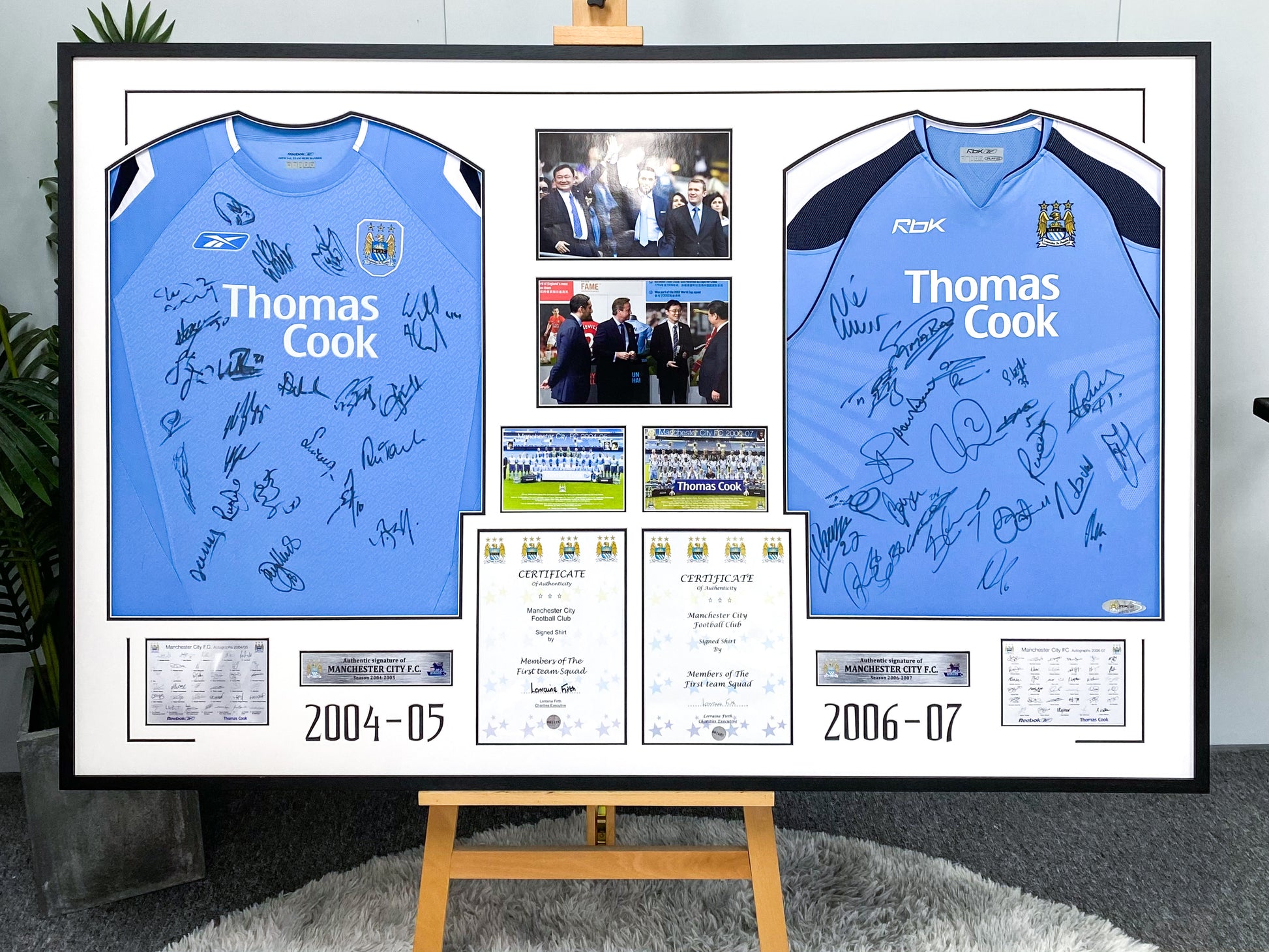 Manchester City FC Autographed Jersey with Personalized Custom Design Framed 00004