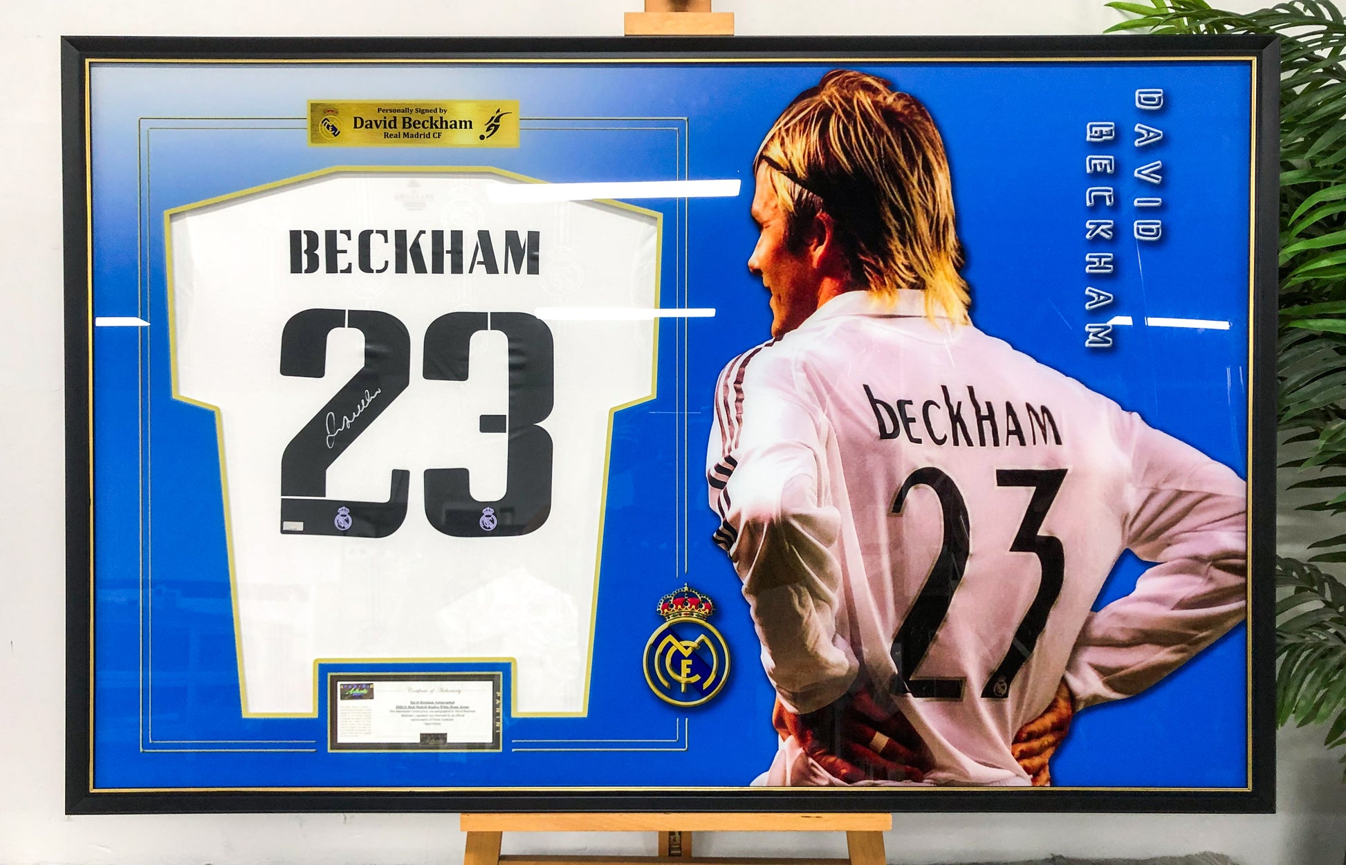 Real Madrid CF David Beckham Autographed Jersey with Personalized Custom Design Framed 00018
