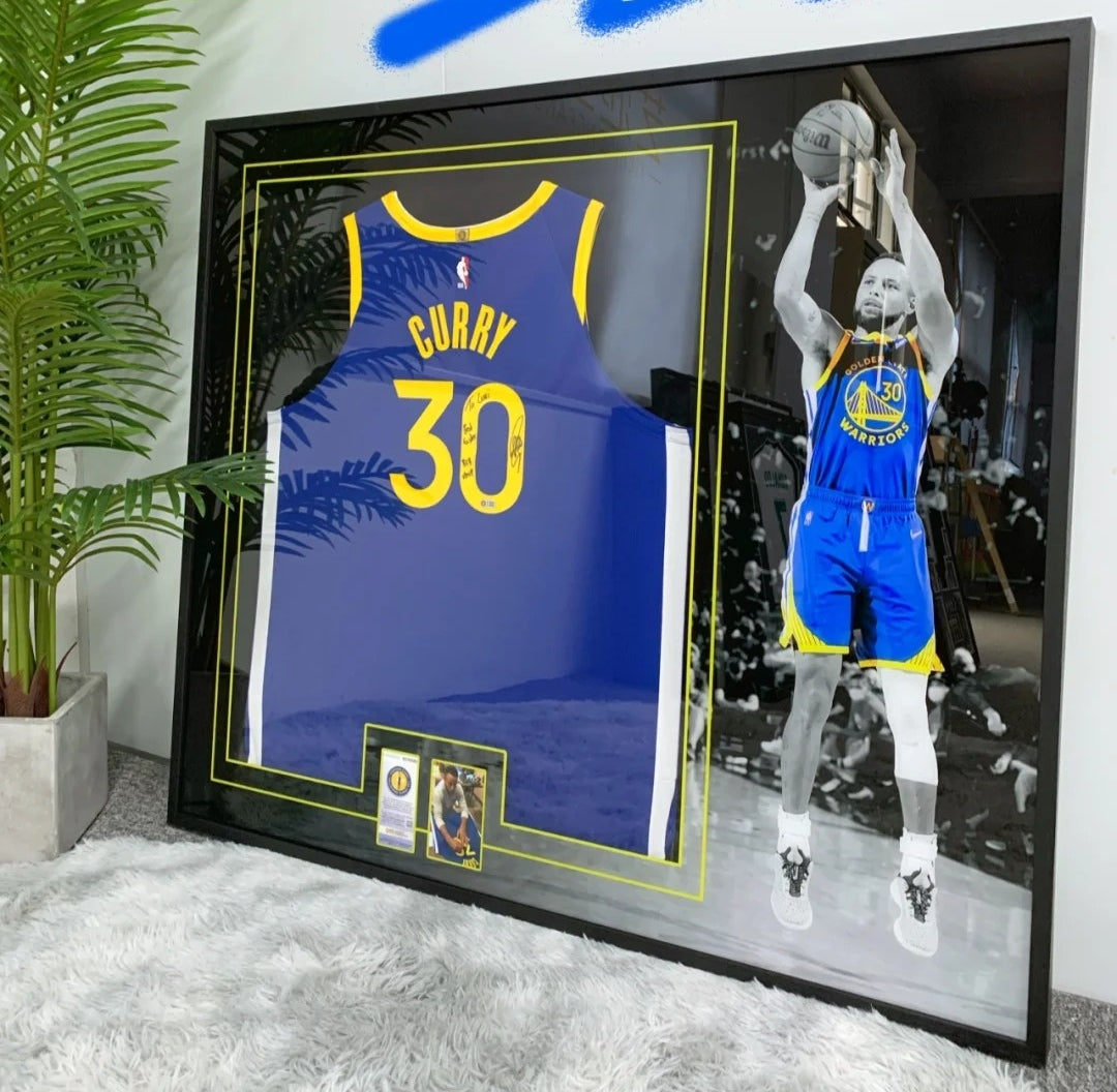 Golden State Warriors Stephen Curry Autographed Jersey with Personalized Custom Design Framed 000027