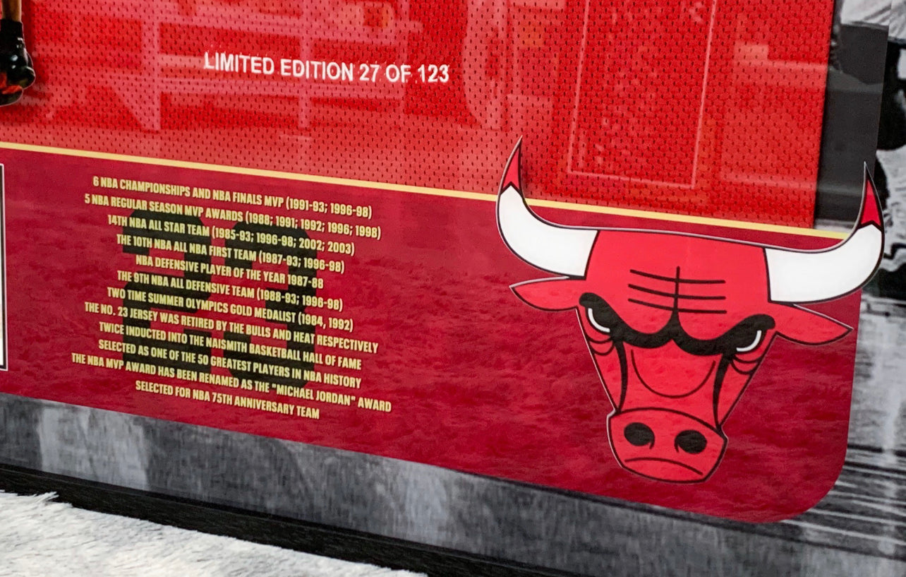 Chicago Bulls Michael Jordan Autographed Jersey with Personalized Custom Design Framed 00013