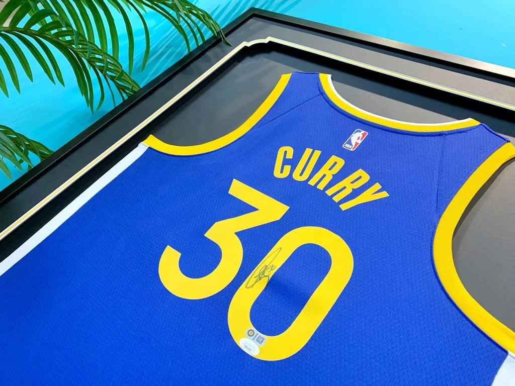 Golden State Warriors Stephen Curry Autographed Jersey with Standard Design Framed000021