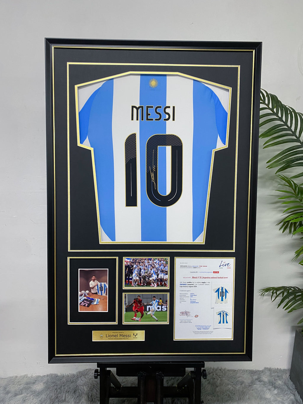 Lionel Messi Argentina Home Autographed Jersey Framing