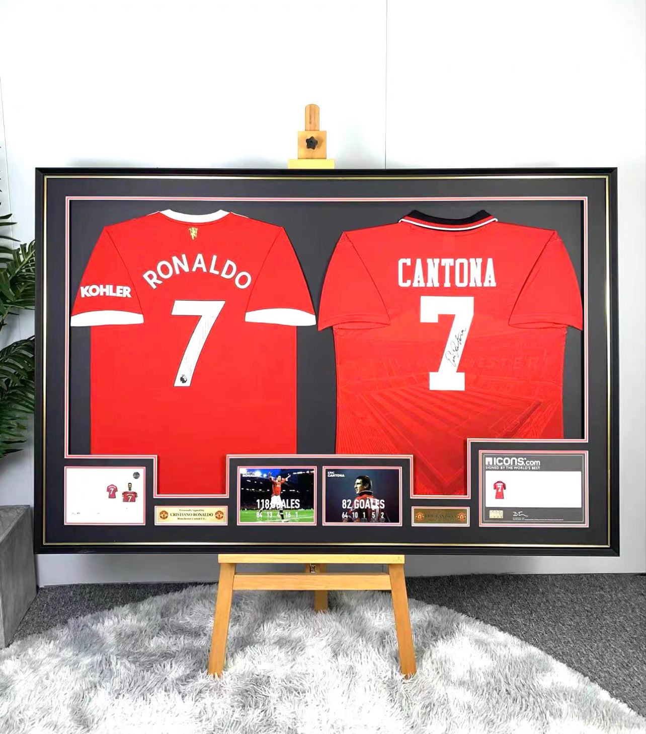 Cristiano Ronaldo & Cantona Dual Player Autographed Custom Framed Jersey