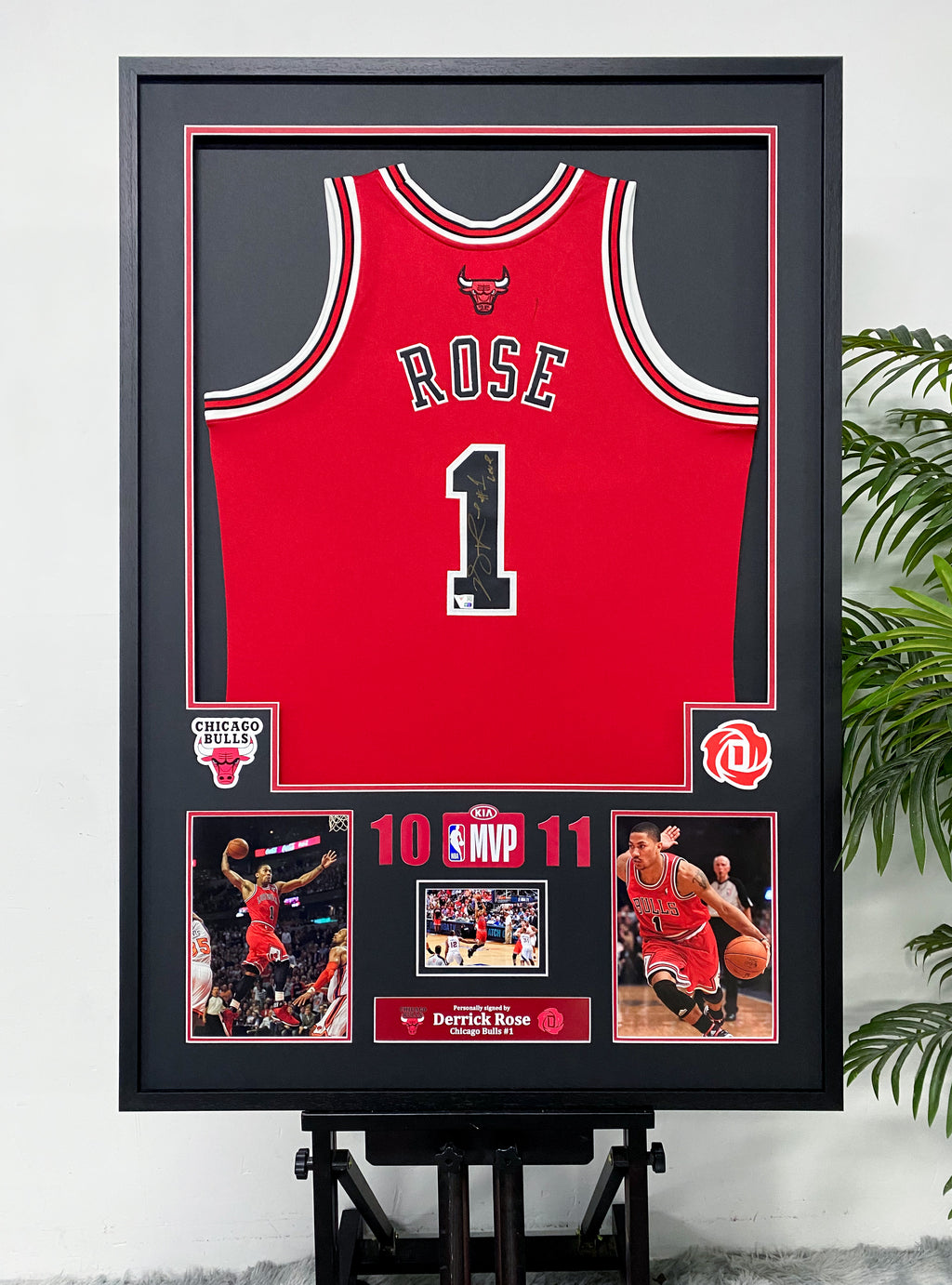 Derrick Rose Chicago Bulls #1 Signed Red Jersey Framed Display