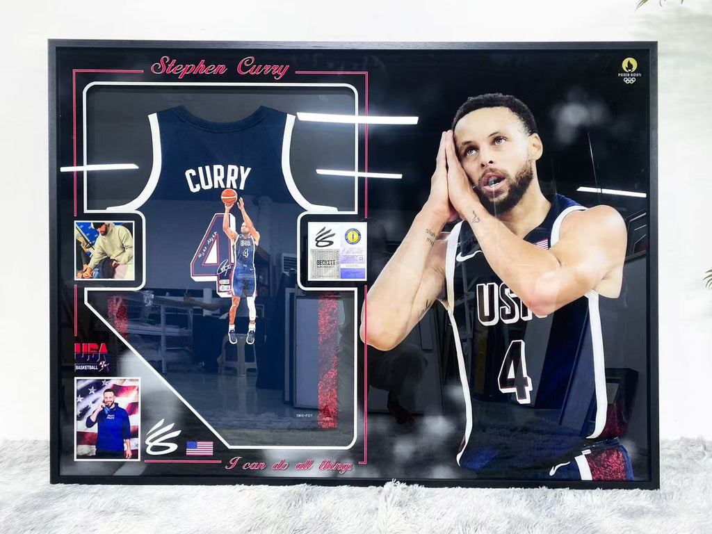 Stephen Curry USA Basketball 4 Signed Jersey Paris Olympics Display Frame