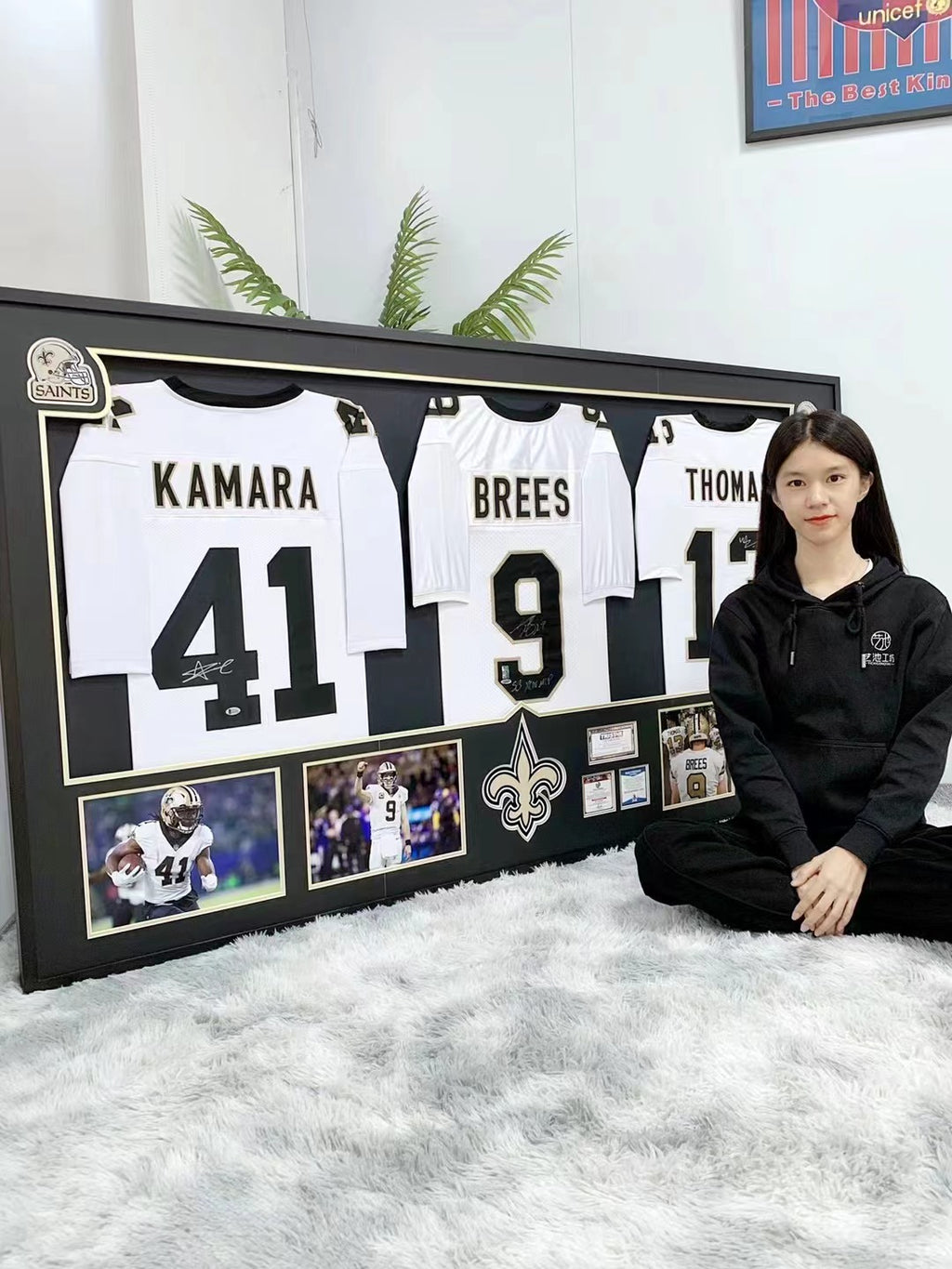 Alvin Kamara Drew Brees Michael Thomas NFL Signed Jersey Framing