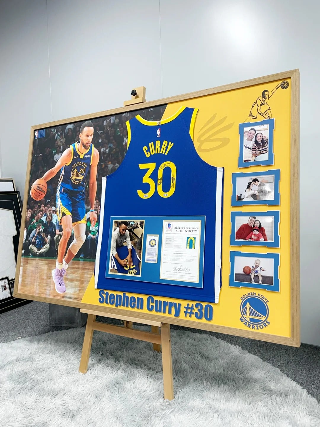 Golden State Warriors Stephen Curry Autographed Jersey with Personalized Custom Design Framed 000025