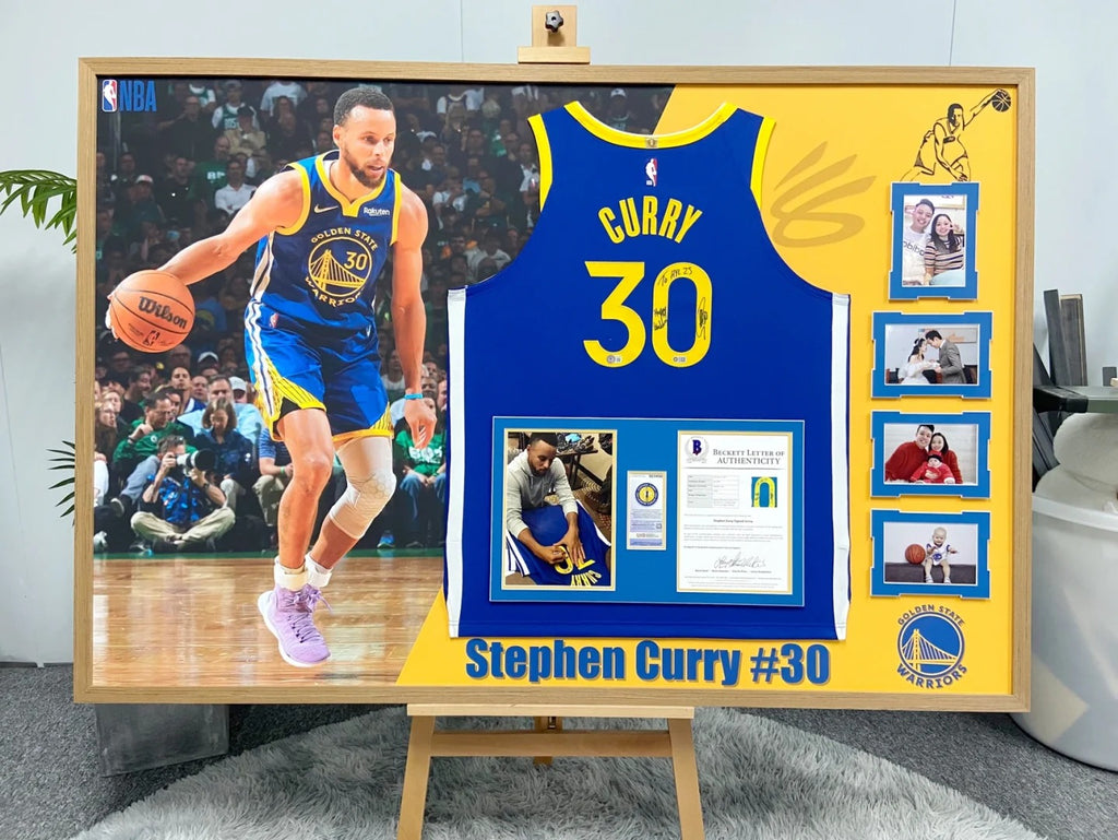 Golden State Warriors Stephen Curry Autographed Jersey with Personalized Custom Design Framed 000025