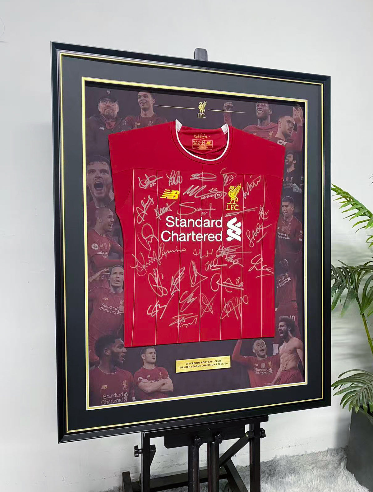 Liverpool 2019-20 Premier League Champions Squad Signed Home Jersey Display Frame