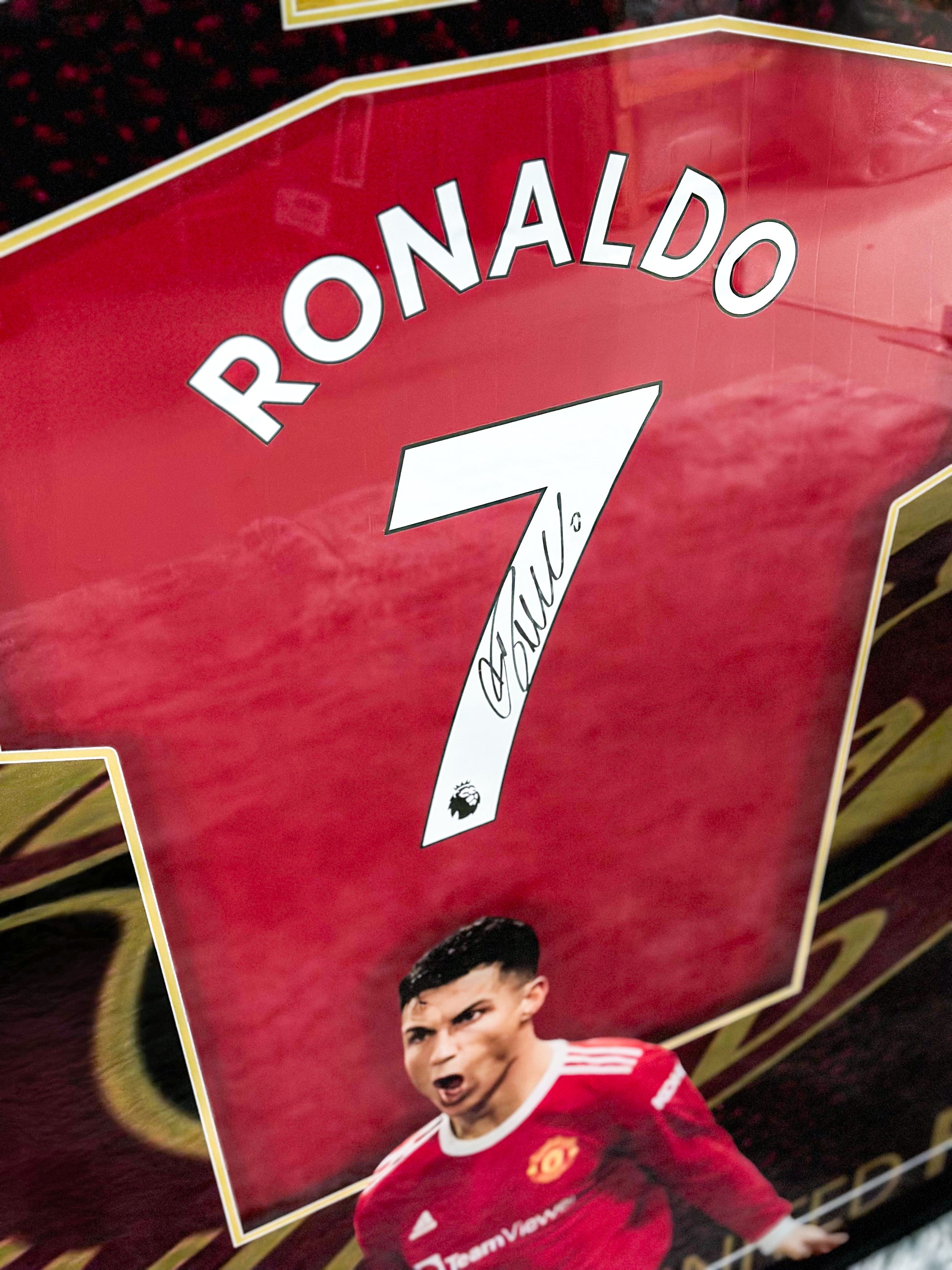 Cantona, Cristiano Ronaldo & David Beckham Manchester United Autographed Jersey, Custom Framed