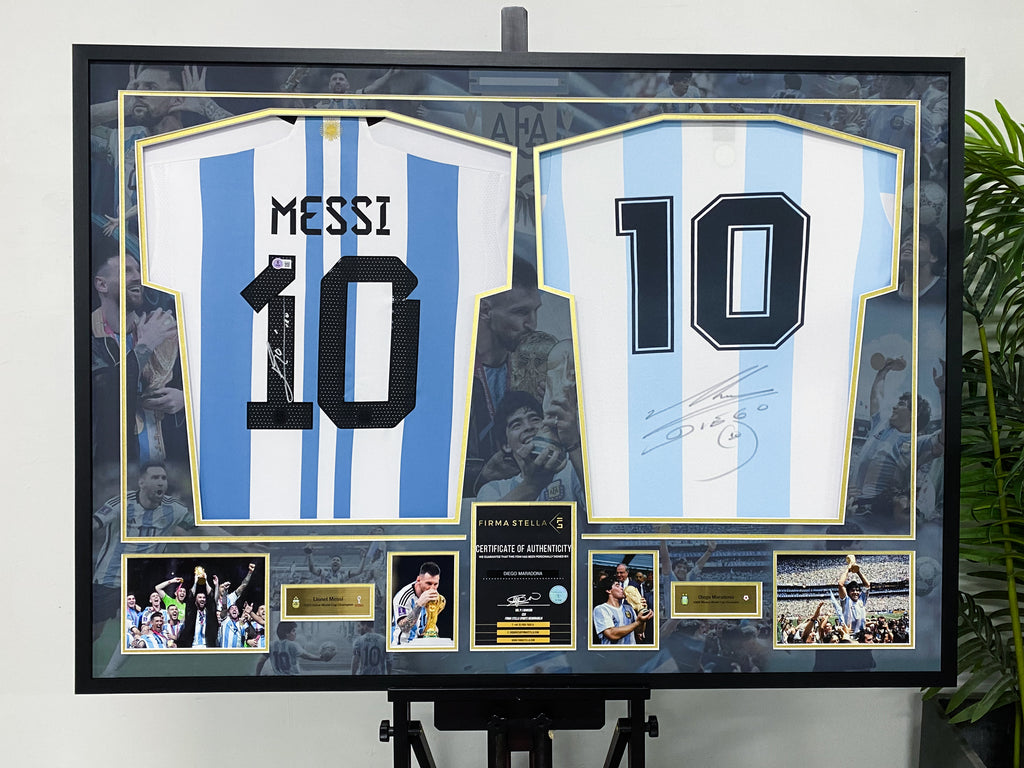 Messi & Maradona Argentina Dual‑Signed Framed Jerseys