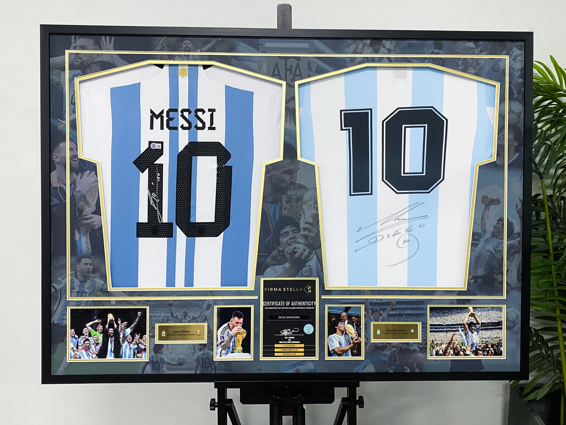 Messi & Maradona Argentina Dual‑Signed Framed Jerseys
